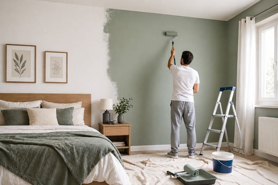 βάψιμο τοίχου υπνοδωματίου σε μοντέρνα χρώματα
