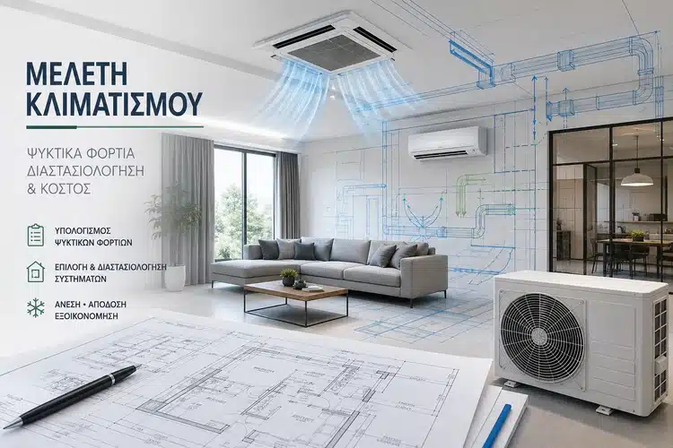 Μελέτη κλιματισμού με υπολογισμό ψυκτικών φορτίων και διαστασιολόγηση συστήματος
